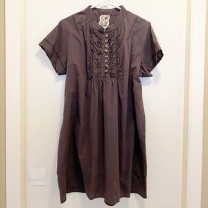 Haiku Mandarin Collar Tall Shirt Dress Brown XXL L